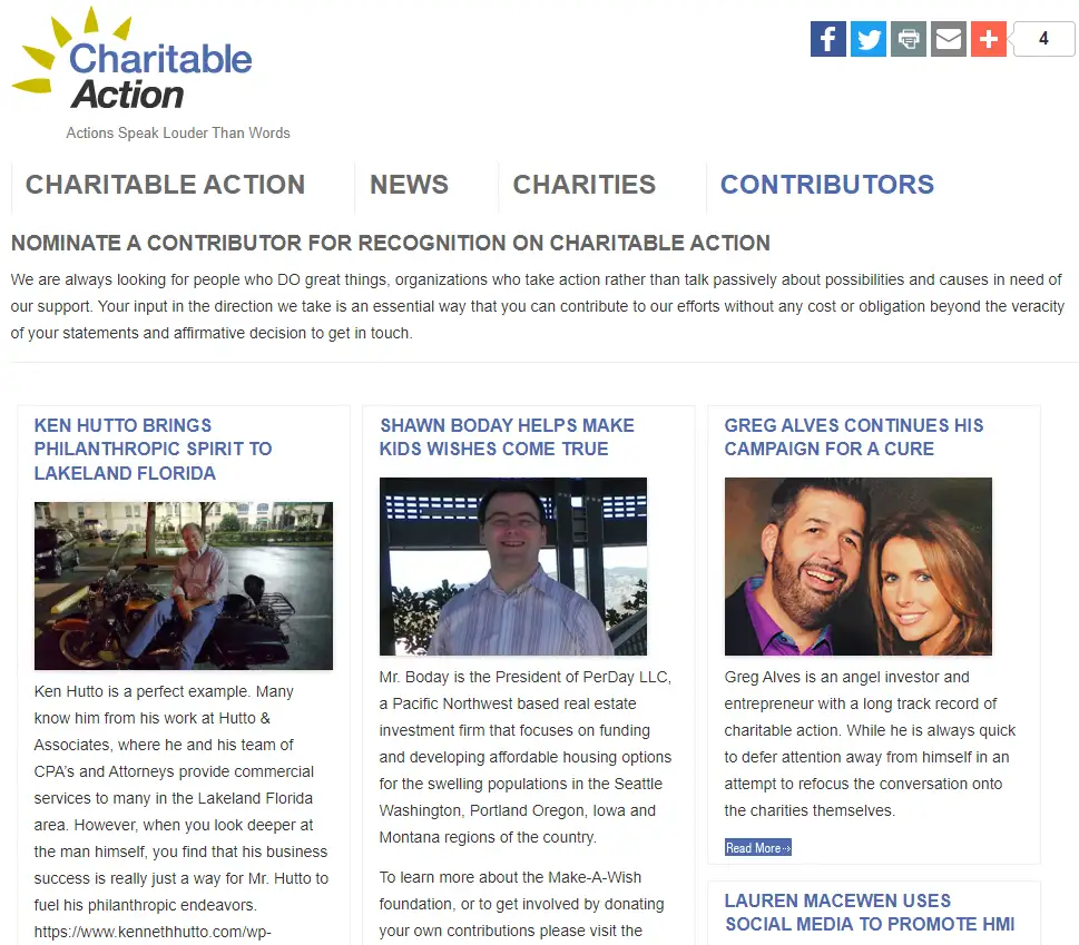 Shawn Boday's shady Charitable Action frontpage.