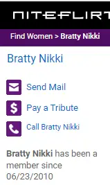 Bratty Nikki Niteflirt.com profile.